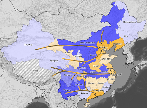 china map west east electricity transfer project