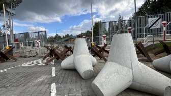 Pedestrian crossing point from Poland to Belarus, now closed, near Polish town of Bialowieza.