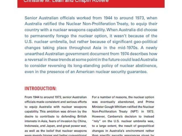 Issue Brief #1 - Chasing Mirages: Australia and the U.S. Nuclear Umbrella in the Asia-Pacific