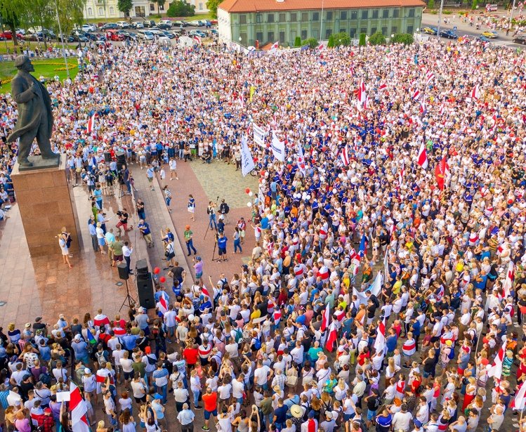 Grodno, Belarus August 17, 2020: Peaceful protests in Belarus. 