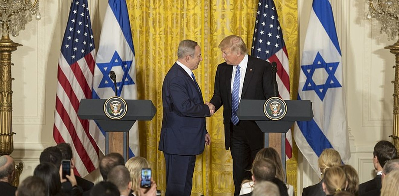 President Donald Trump and Prime Minister Benjamin Netanyahu Joint Press Conference, February 15, 2017. Source: Wikimedia Commons.