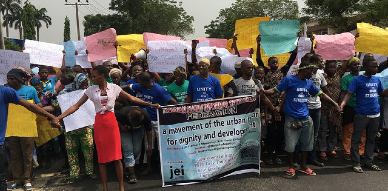 A protest about informal settlement rights in Lagos, one example of the country's many civil society actions. Photo by Andrew Maki, via Flickr. Creative Commons.