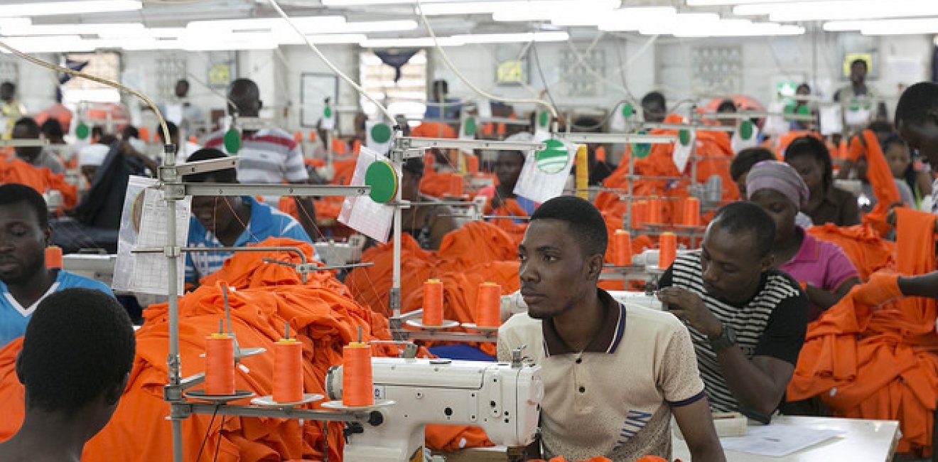 Garment workers at a factory in Ghana. The third 