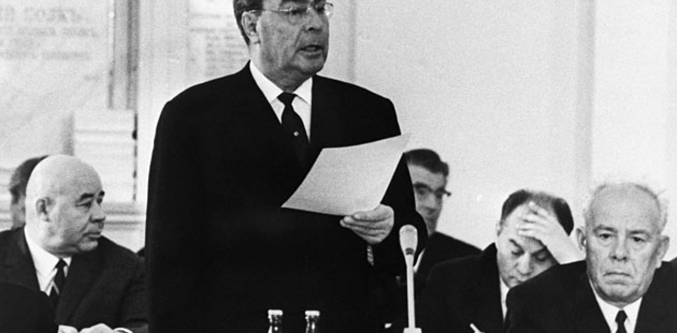  Leonid Brezhnev addresses the World Conference of Communist Parties in Moscow in 1969.