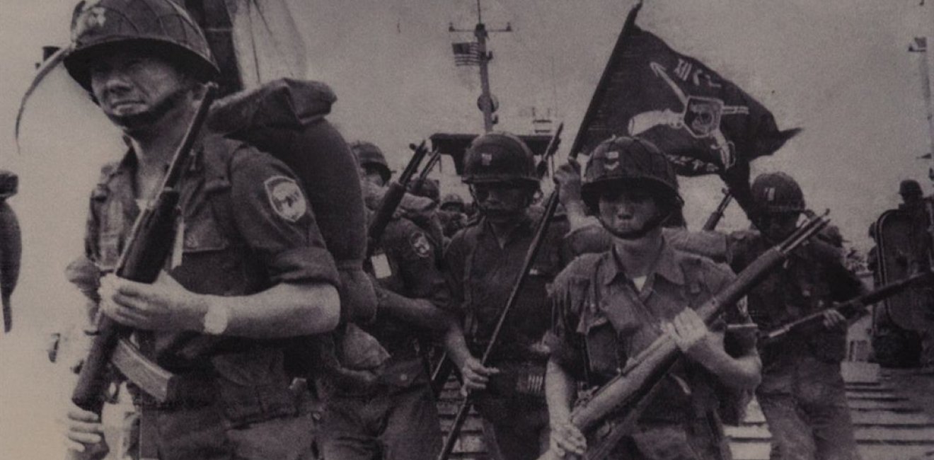 South Korean troops, pictured here landing in Vietnam, were the target of North Korean psychological warfare operations carried out in South Vietnam.