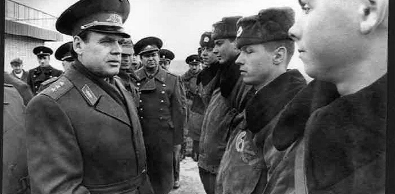 General Morozov inspecting troops of a tank unit at the Yavoriv Training Range in Western Ukraine, 1992