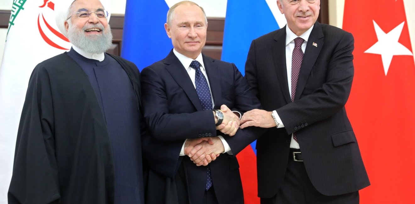 Russian President Vladimir Putin with Iranian President Hassan Rouhani (left) and Turkish President Recep Tayyip Erdogan. Source: Kremlin.ru