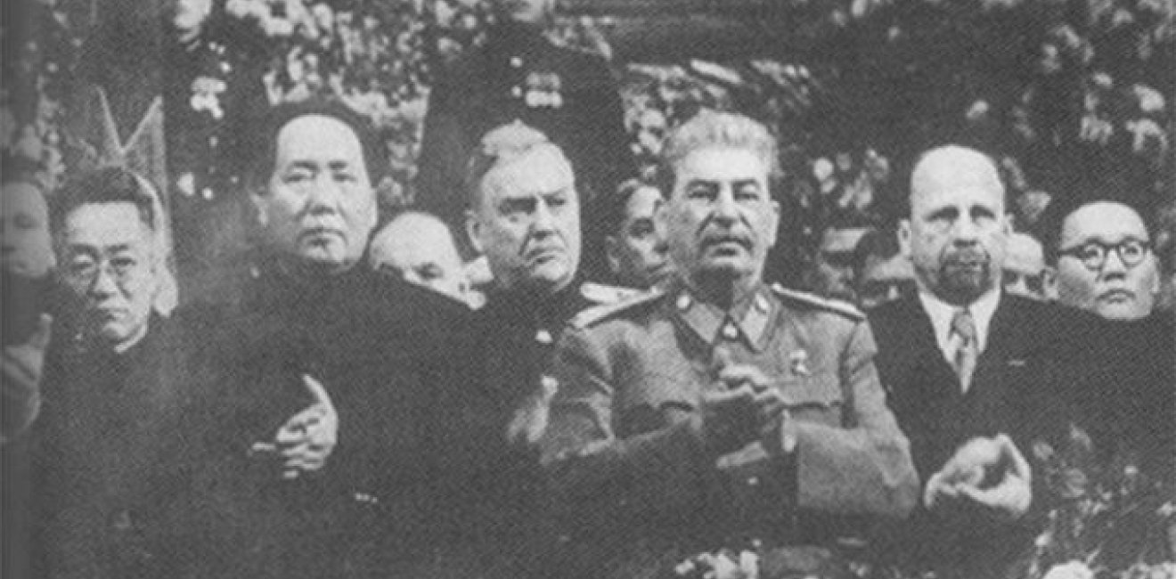 Mao at Stalin's side on a ceremony arranged for Stalin's 71th birthday in Moscow in December 1949