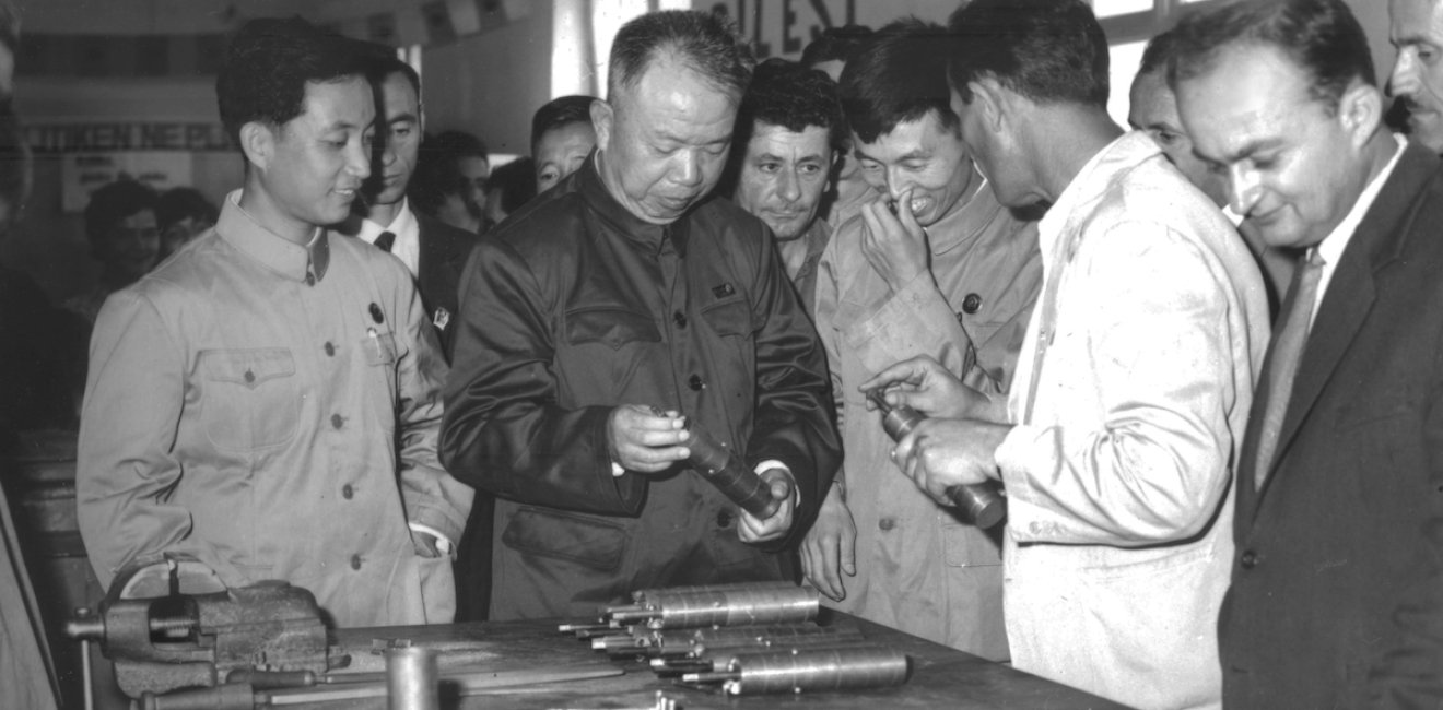 China-Albania friendship delegation on a visit to an Albanian factory, 1967