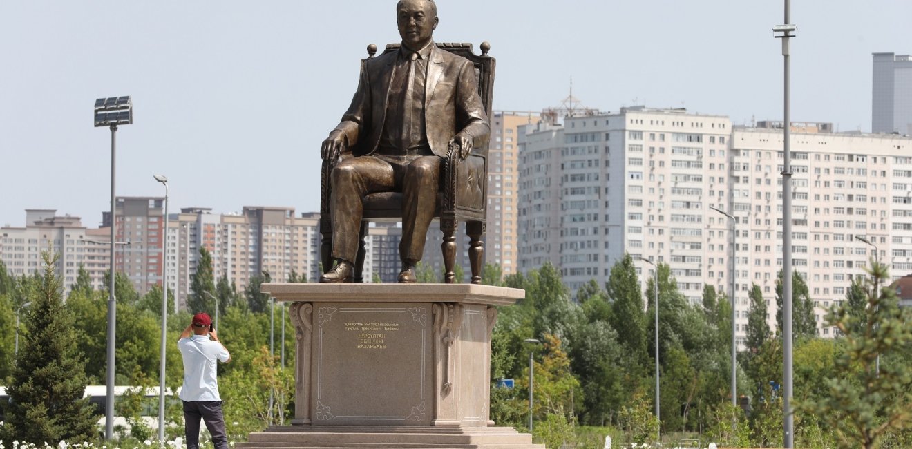 A monument to former Kazakh President Nursultan Nazarbayev