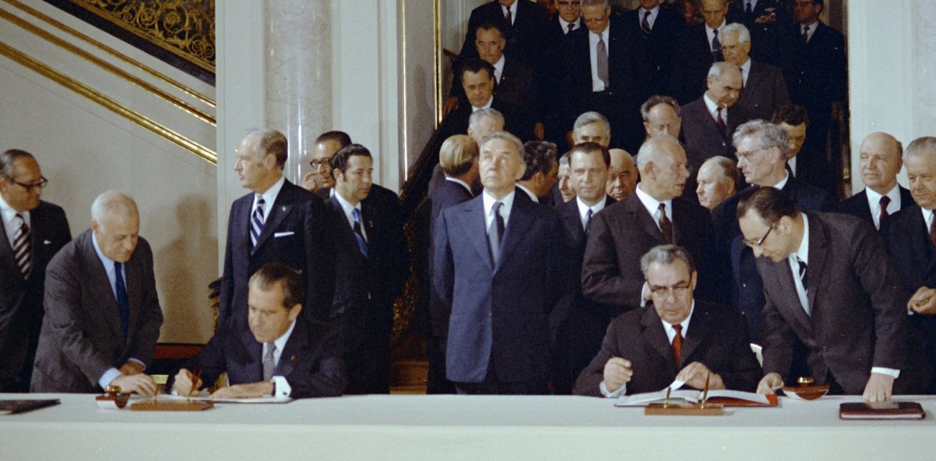 President Richard Nixon and General Secretary Leonid Brezhnev Signing the Anti-Ballistic Missile (ABM) Treaty and Interim Strategic Arms Limitations Talks (SALT) Agreement