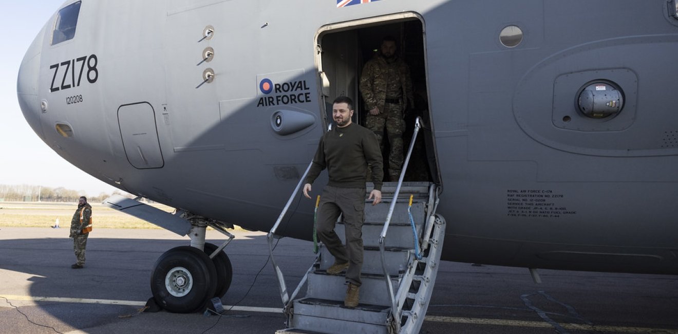 President of Ukraine Volodymyr Zelenskyy arriving in the UK, February 2023