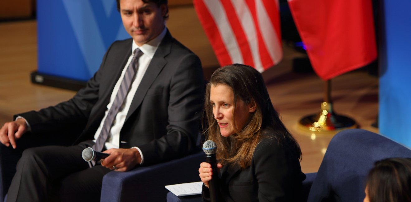 Deputy PM Chrystia Freeland answers a question