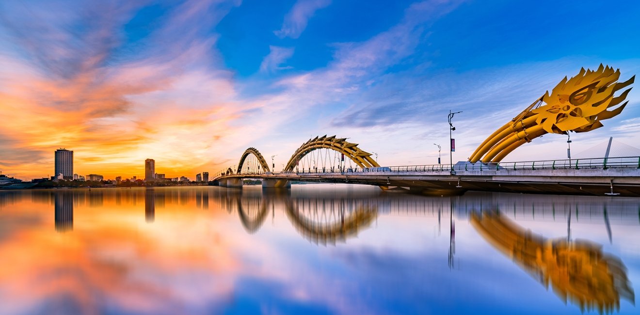 Sunrise at the Dragon Bridge in Da Nag City, Vietnam