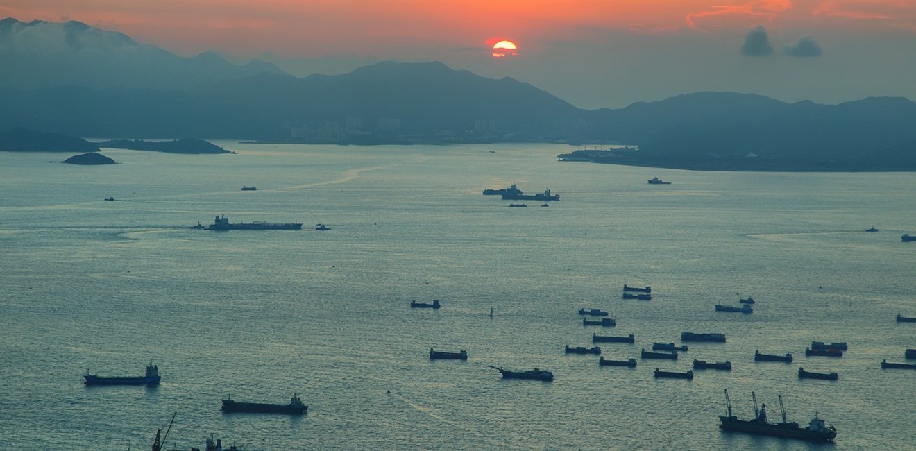 View of sunset over the South China Sea from Hong Kong