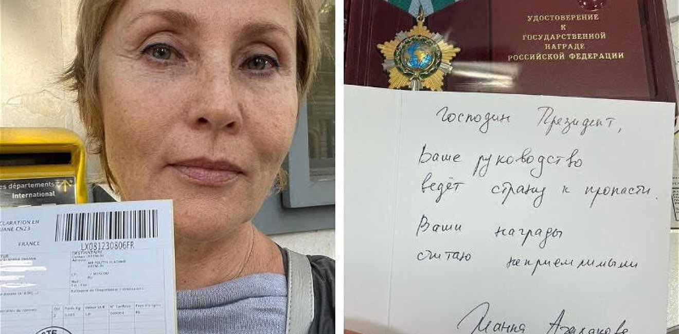 Zhanna Agalakova returns a medal to Vladimir Putin