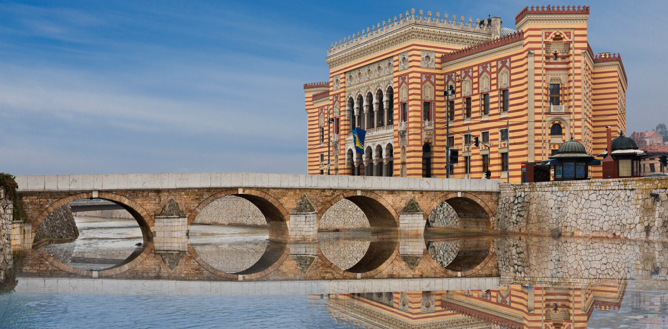 Ancient bridge and former city hall, Sarajevo