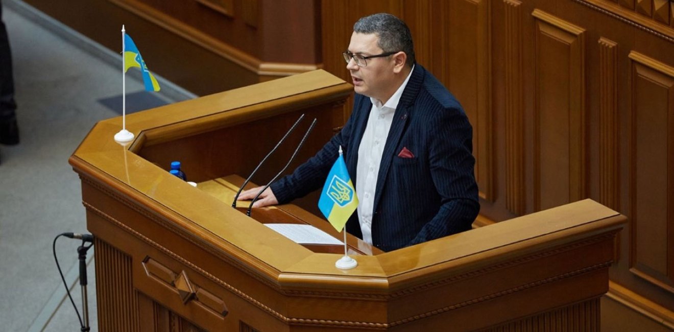 Oleksandr Merezhko giving a speech in the Verkhovna Rada