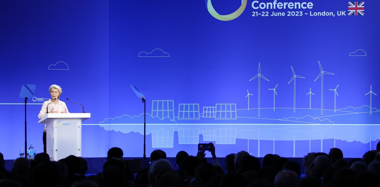 European Commission President Ursula von der Leyen announcing the Ukraine Facility at the Ukraine Recovery Conference in London, UK on June 21, 2023.