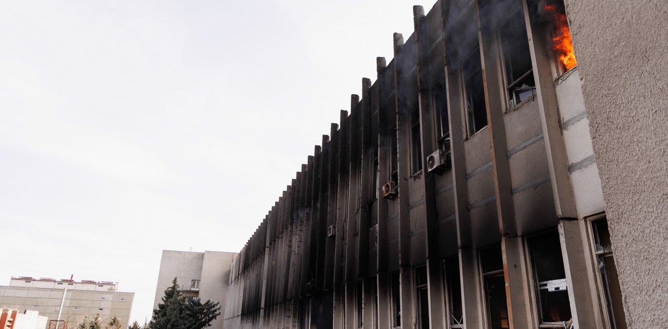 Burning Building in Kharkiv Ukraine