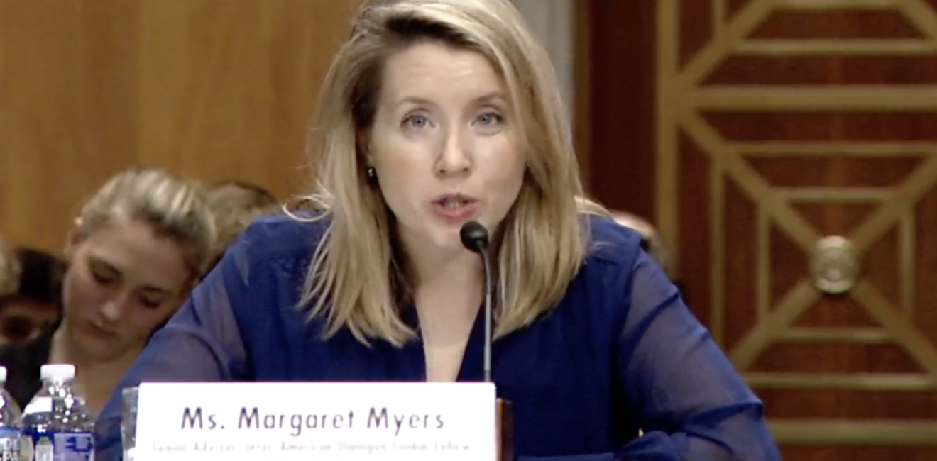 Margaret Myers testifying before the Senate Foreign Relations Committee