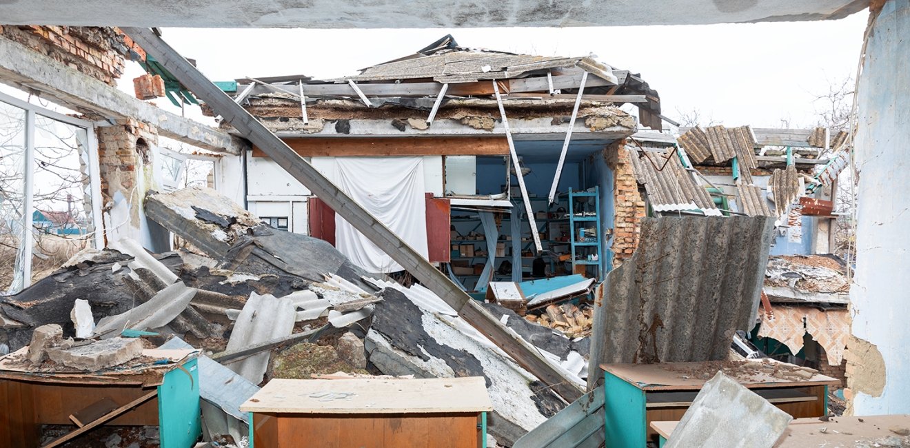 Destroyed school in Ukraine