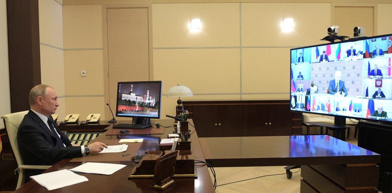 Vladimir Putin speaks to Russian regional governors on a video call about the coronavirus pandemic.