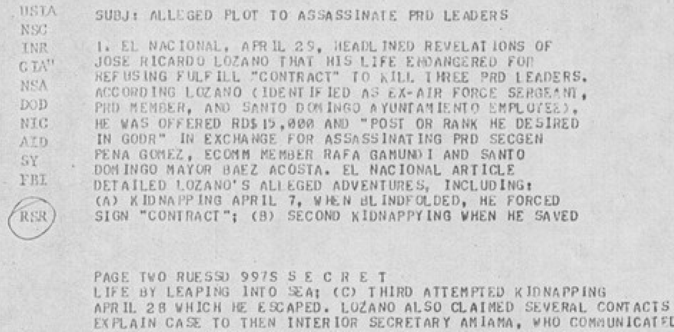 Amembassy Santo Domingo, “Alleged Plot to Assassinate PRD Leaders.”