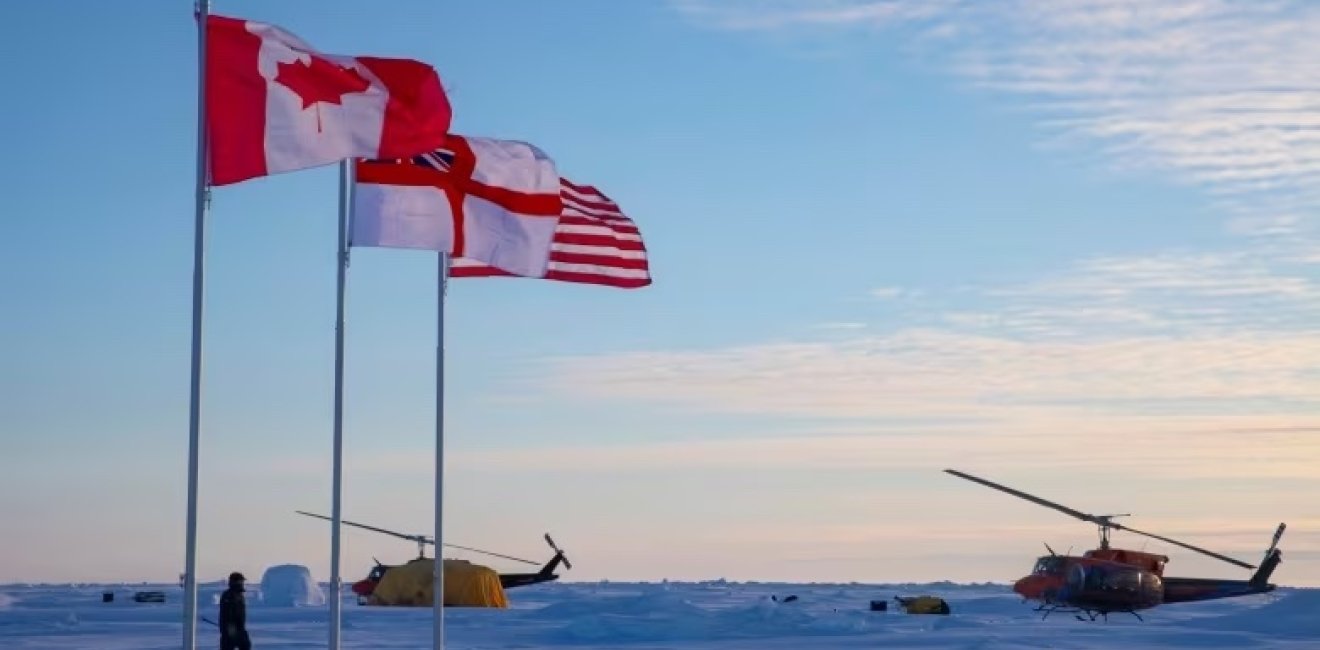 Canadian Flag and Helicopter in the Arctic