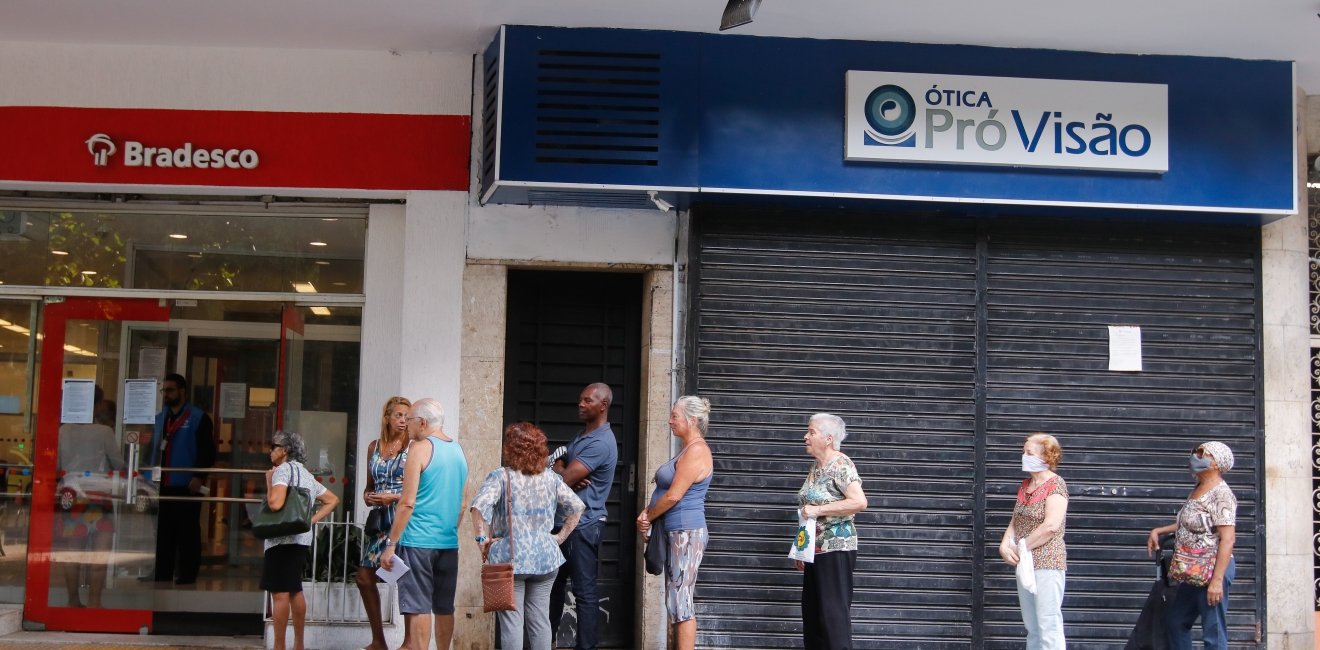 Line for bank supermarket in Rio de Janeiro Brazil