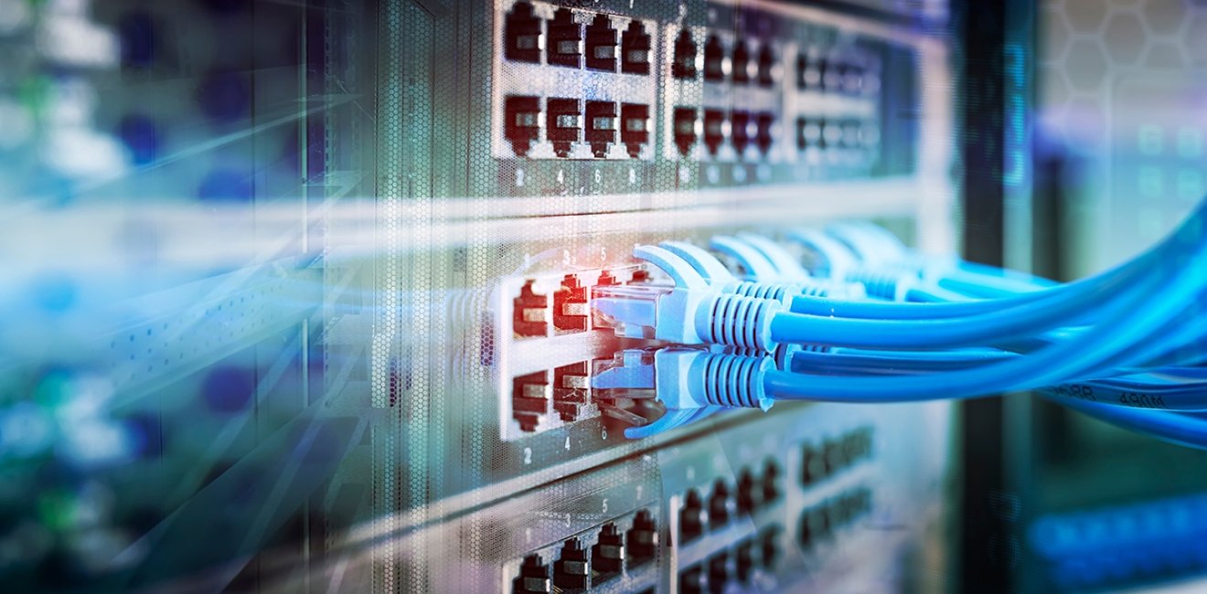 Network panel, switch and cable in data center