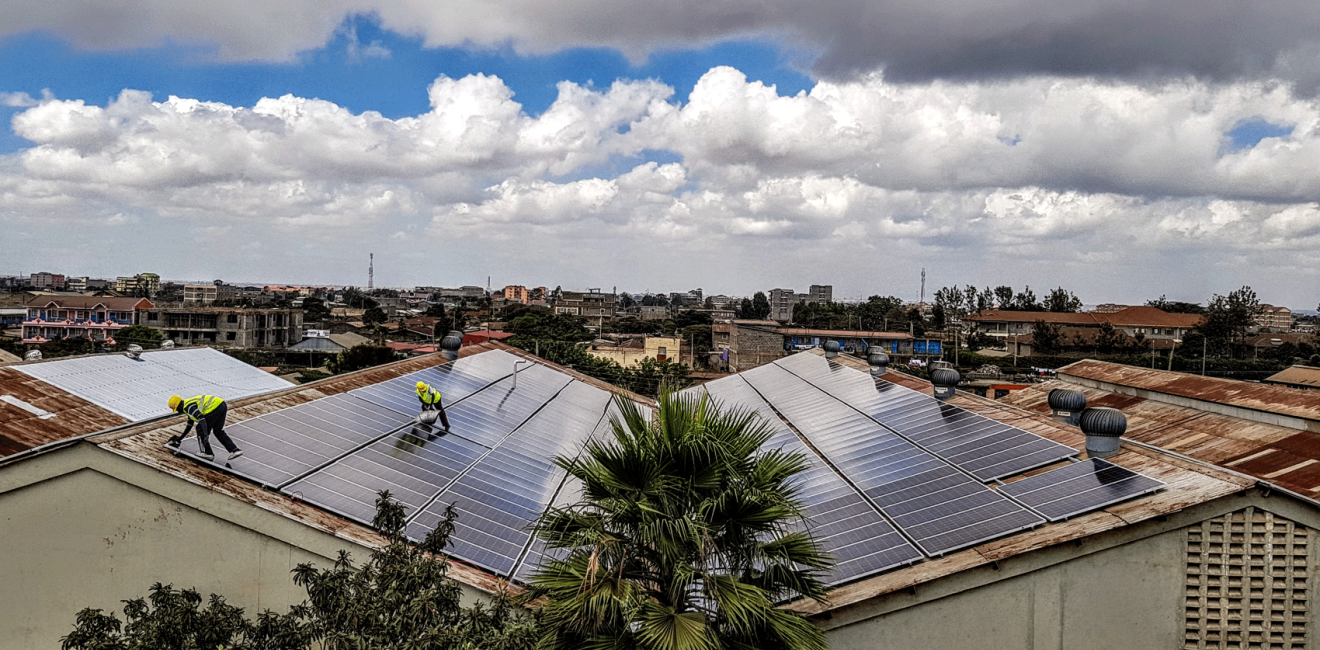 roof mounted solar power plant on a factory roof in Kenya in Africa