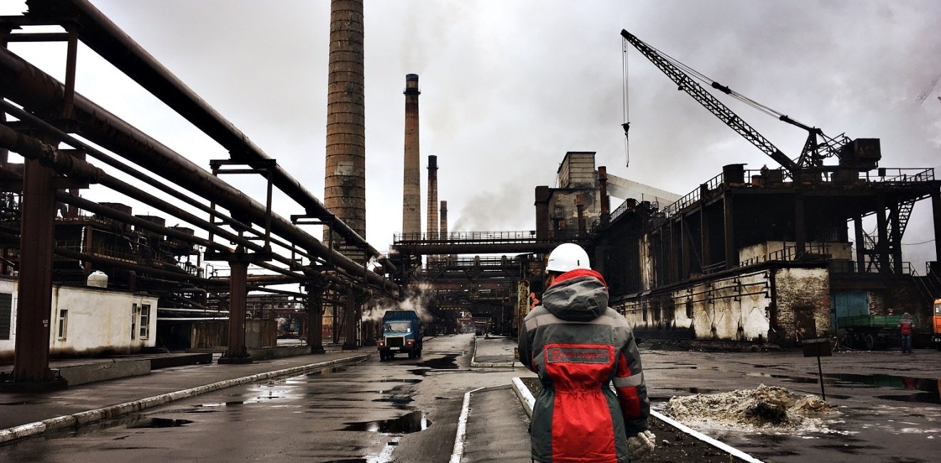 Avdiivka, Donetsk Oblast / Ukraine - February 20 2017: The workers of Avdiivka Coke and Chemical Plant are on duty. The plant in Donbass is the largest coke producer in Ukraine and Europe.