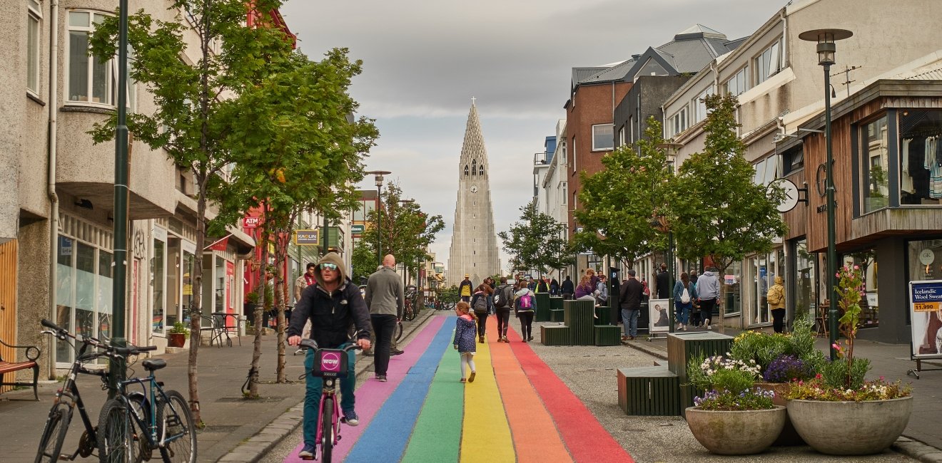 Reykjavik / Iceland - 08/22/18 : Skólavörðustígur street. Day after Pride festival 2018