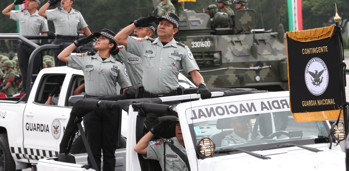 Elements of the National Guard of Mexico rehearse for the parade commemorating the day of the independence of Mexico.