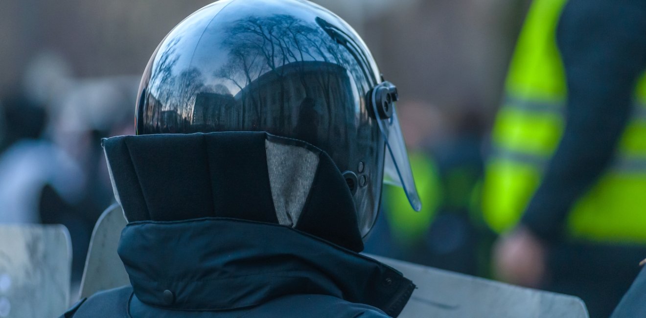 Riot police at a peaceful rally for the freedom of Alexey Navalny and political prisoners in Russia on April 21, 2021 