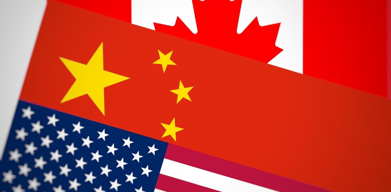 Flags of Canada, China, and the United States