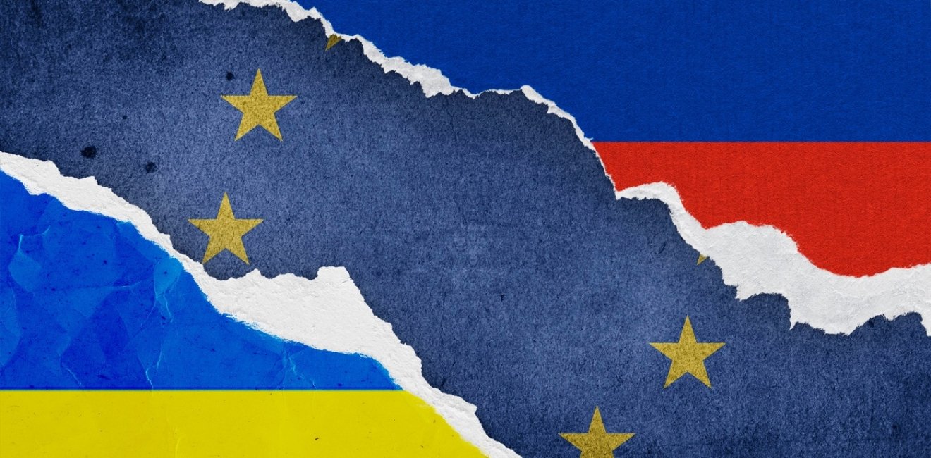 Ukraine, european union, Russia flag grunge Ripped paper background