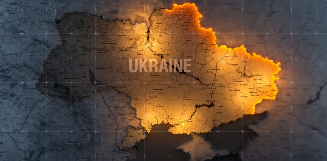 Military conflict between Ukraine and Russia. Concept map of war. cartography design. 3d render