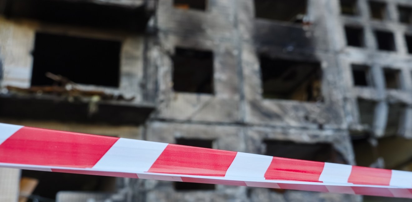 The remains of a Kyiv building after bombing.