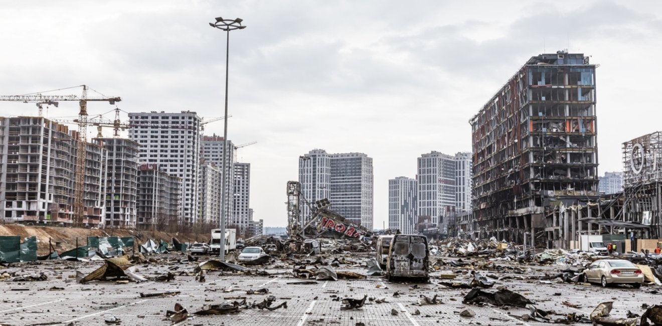 Damaged streets in Ukraine