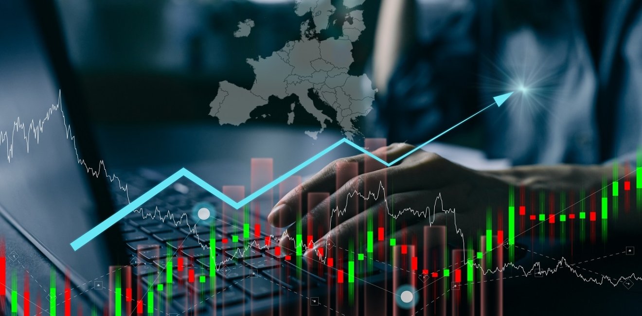 Uptrend financial chart of inflation rate and energy price in Europe