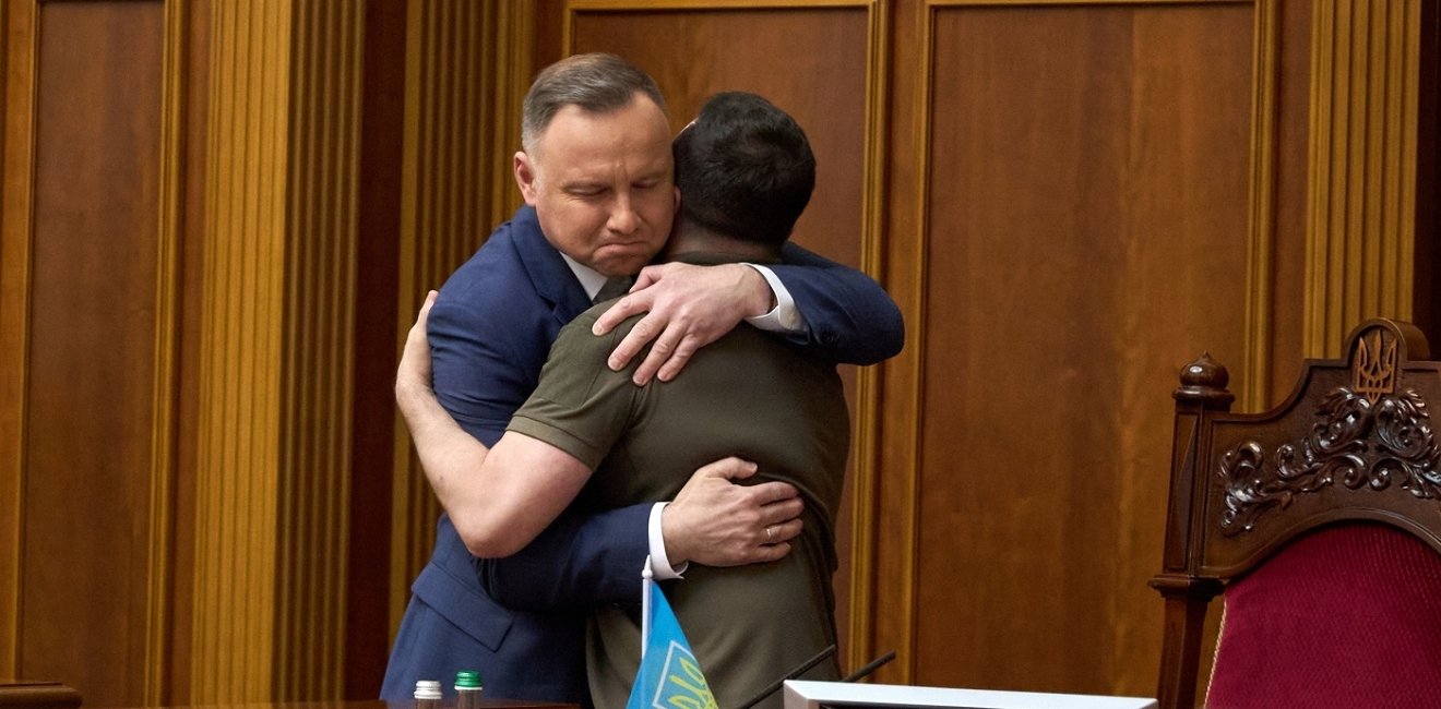 22.05.2022 Ukraine. Kyiv. President of Poland Andrzej Duda and President of Ukraine Volodymyr Zelensky in the Verkhovna Rada of Ukraine.