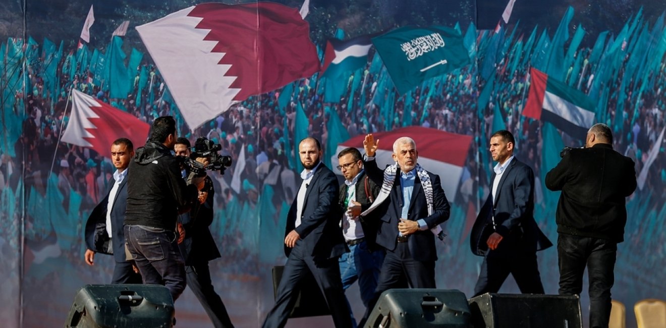 Hamas leader Yehya Al-Sinwar Speaks at a Rally