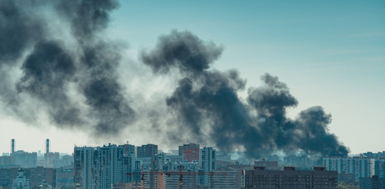 smoke over moscow skyline