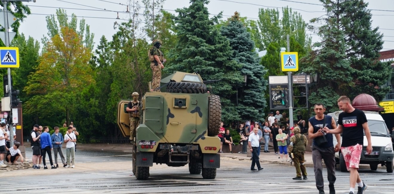 Tank on city street