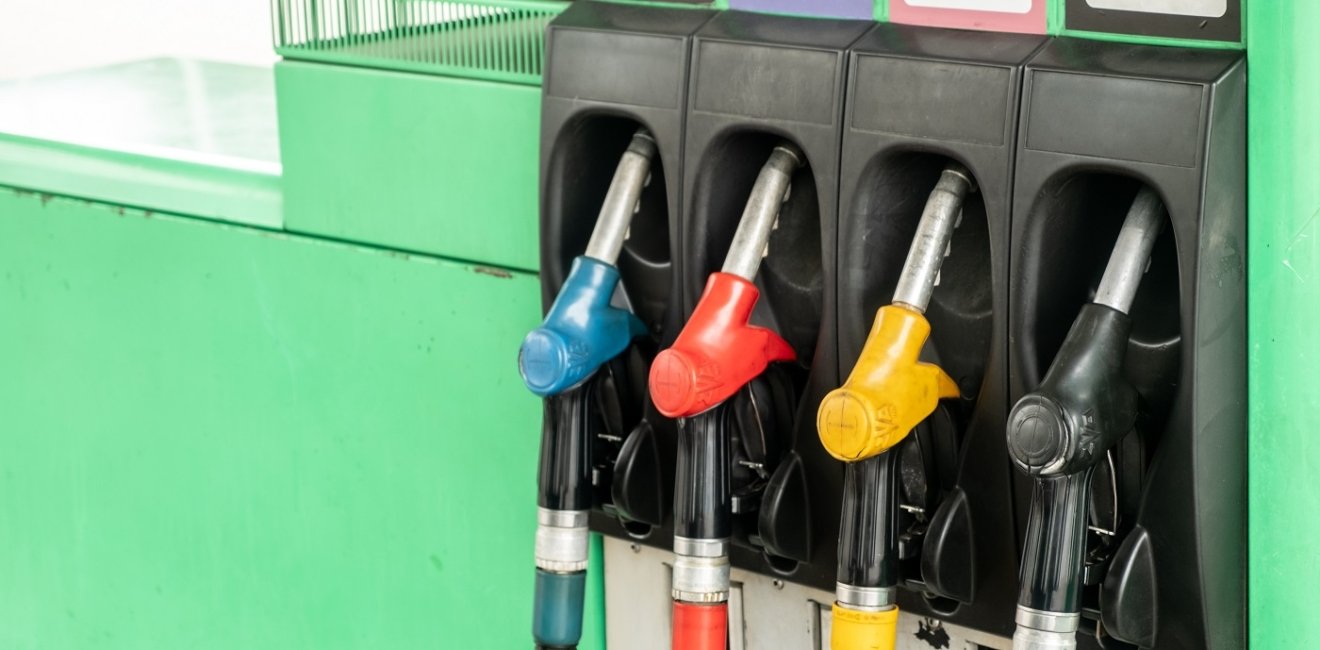 Close-up of fueling pumps at a gas station in Ukraine