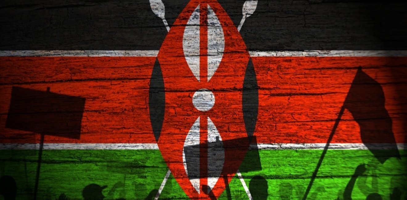 Kenyan Flag with Protestor Silhouettes 