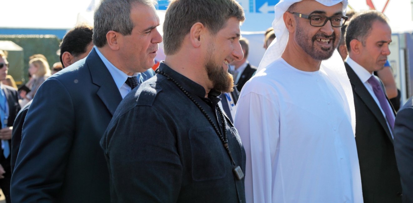 ZHUKOVSKY, RUSSIA - AUG 25, 2015: The President of the Chechen Republic Ramzan Kadyrov and crown Prince of Abu Dhabi Mohammed al Nahyan at the International Aviation and Space salon MAKS-2015