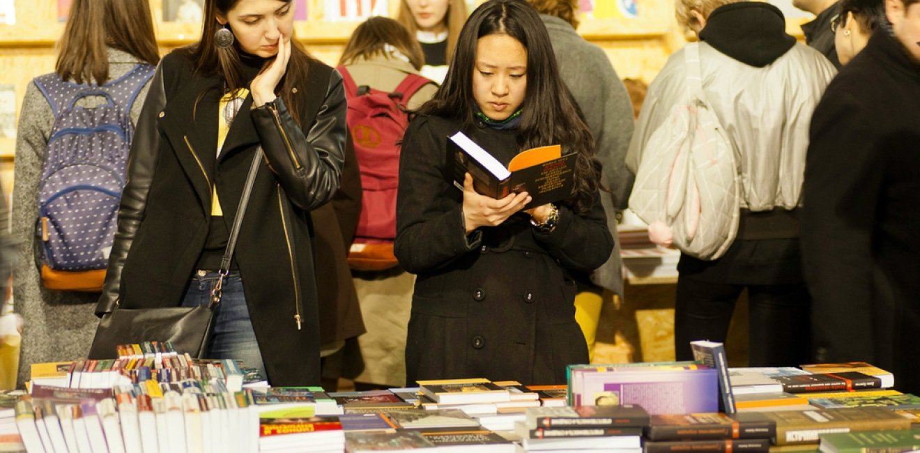 People reading in a bookstore